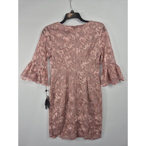 Adrianna Papell Women's Dress Size 8 V-Neck Bell Sleeves Embroidered Pink (63) - Picture 3 of 15